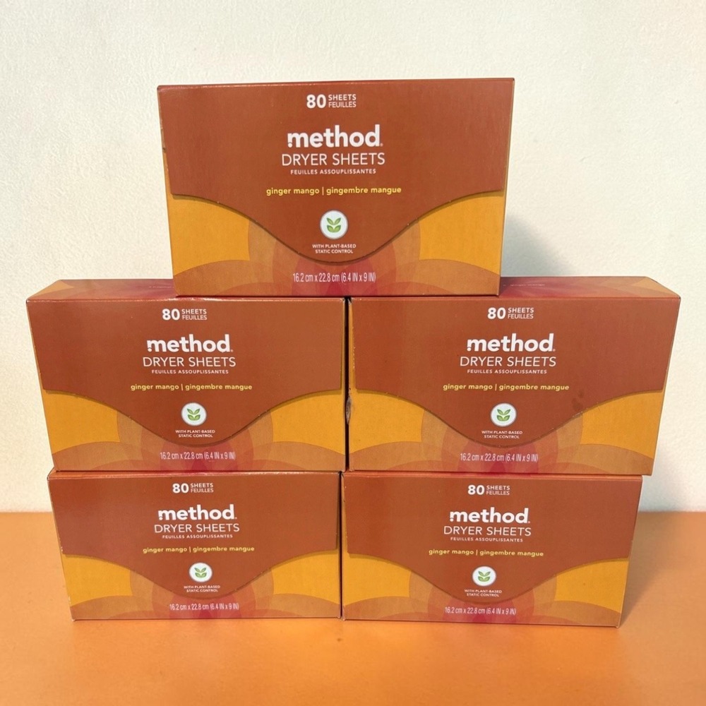 5x Boxes Method Paper Dryer Sheets Ginger Mango 80 Sheets NEW HTF Discontinued